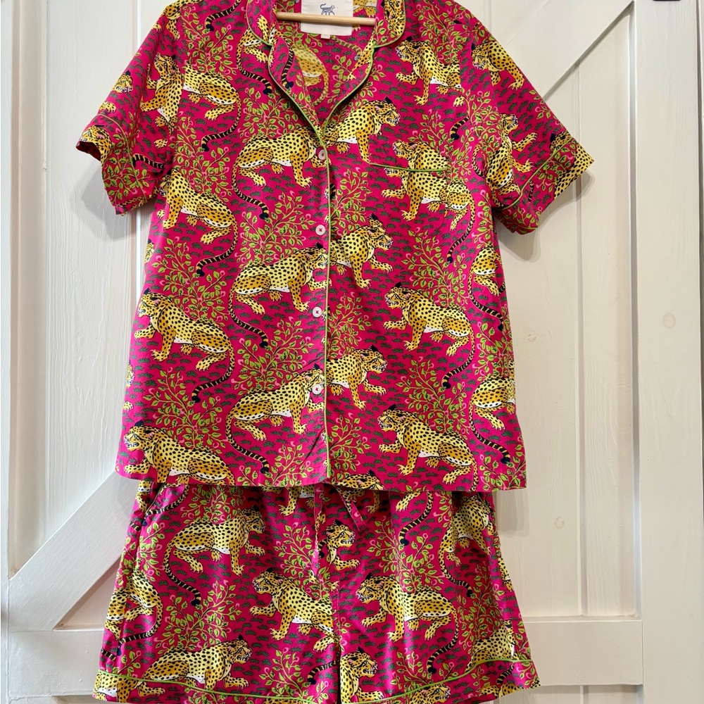 Printfresh Bagheera Leopard Print Pajama Set Pink and Yellow Organic Cotton XL - Picture 3 of 12